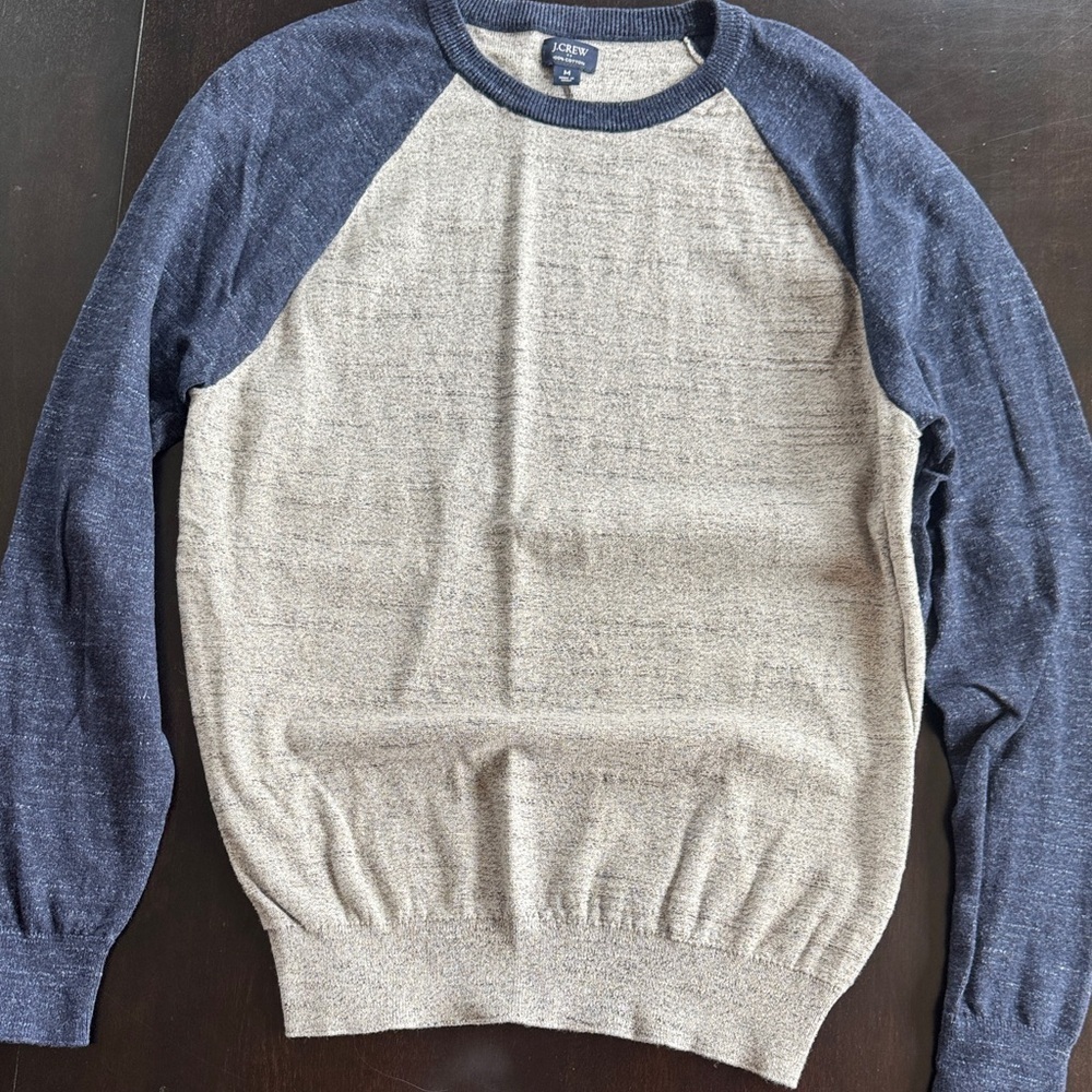 J. Crew Men's Navy and Beige Crewneck Sweater